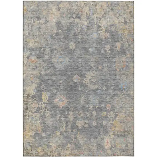 Gray And Beige Floral Washable Indoor Outdoor Area Rug Photo 2