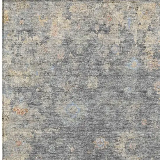 Gray And Beige Floral Washable Indoor Outdoor Area Rug Photo 7