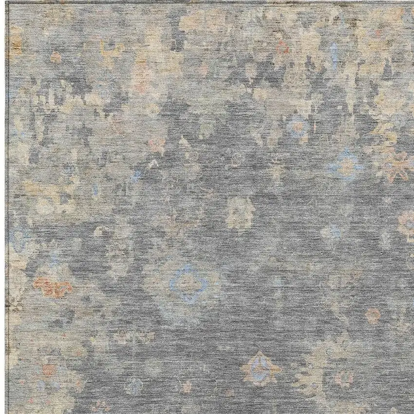Gray And Beige Floral Washable Indoor Outdoor Area Rug Photo 7