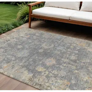 Photo of Gray And Beige Floral Washable Indoor Outdoor Area Rug