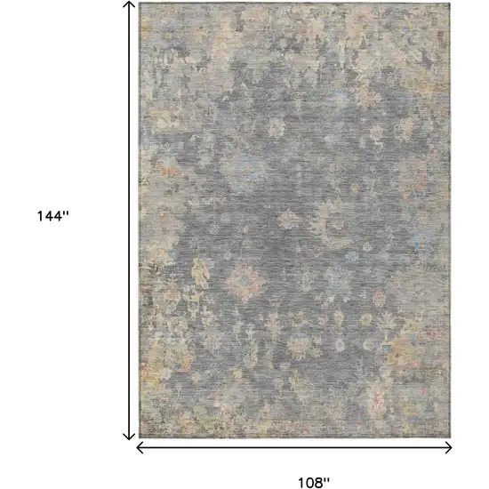 Gray And Beige Floral Washable Indoor Outdoor Area Rug Photo 3
