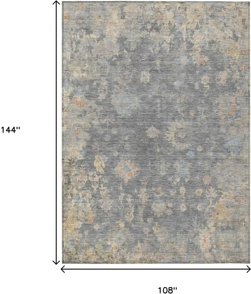 Gray And Beige Floral Washable Indoor Outdoor Area Rug Photo 3
