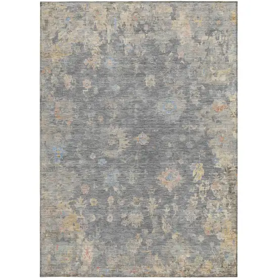 Gray And Beige Floral Washable Indoor Outdoor Area Rug Photo 5
