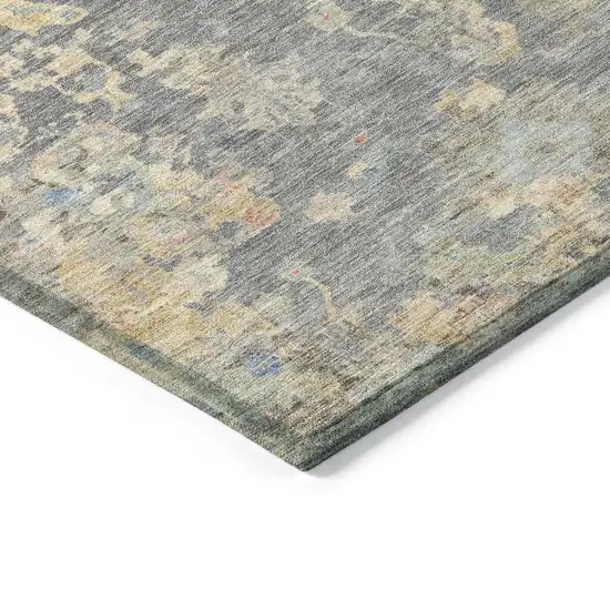 Gray And Beige Floral Washable Indoor Outdoor Area Rug Photo 7
