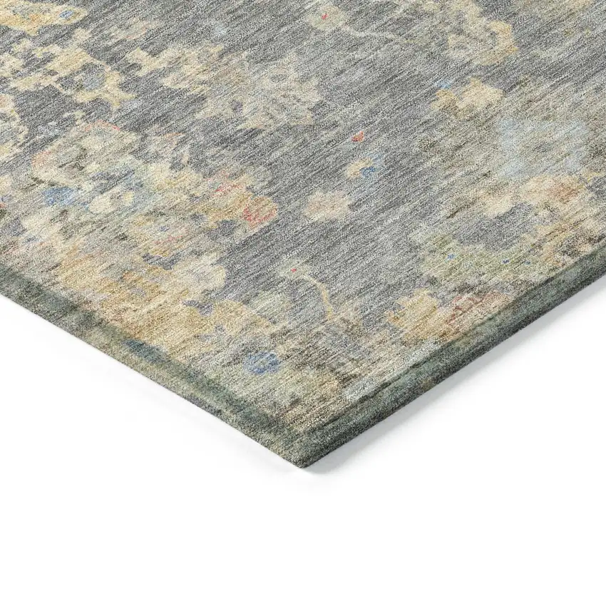 Gray And Beige Floral Washable Indoor Outdoor Area Rug Photo 7