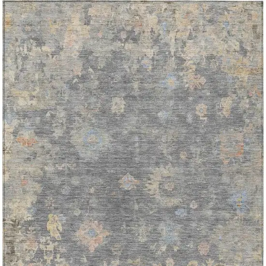 Gray And Beige Floral Washable Indoor Outdoor Area Rug Photo 4