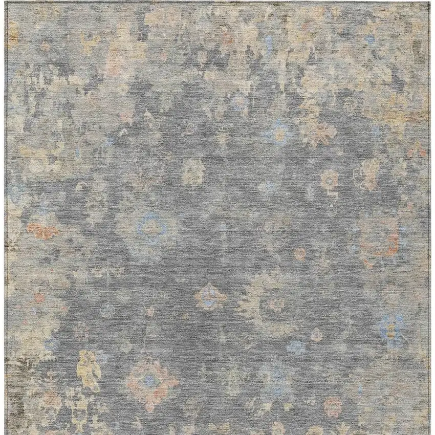 Gray And Beige Floral Washable Indoor Outdoor Area Rug Photo 4