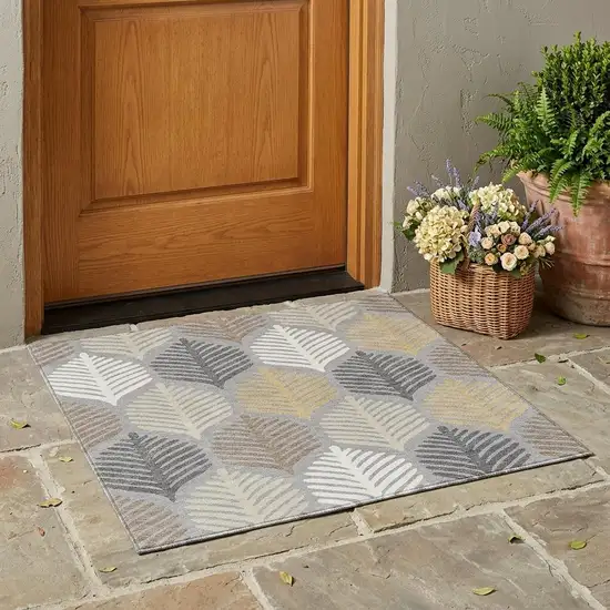 Gray And Beige Floral Washable Indoor Outdoor Area Rug Photo 1
