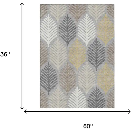 Gray And Beige Floral Washable Indoor Outdoor Area Rug Photo 7