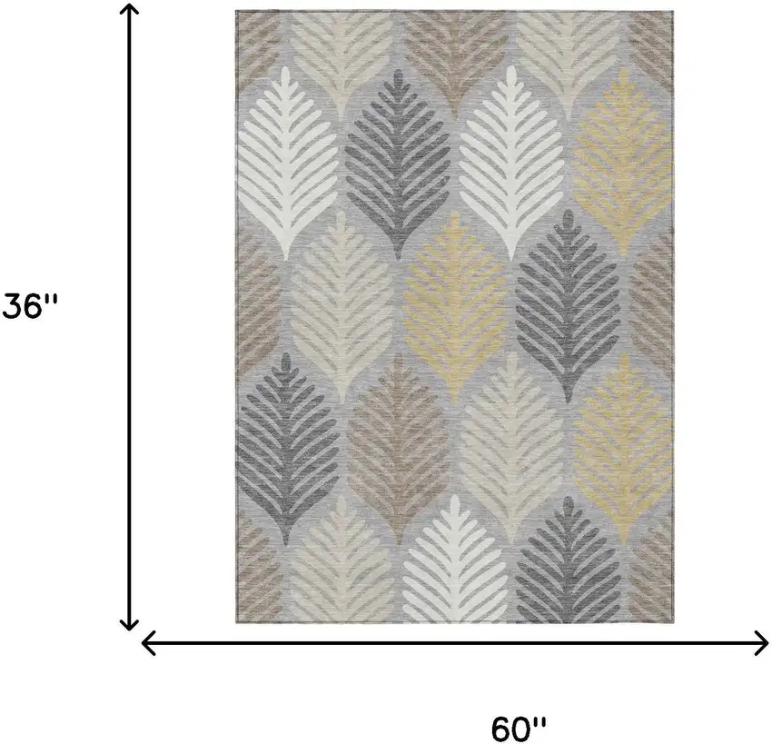 Gray And Beige Floral Washable Indoor Outdoor Area Rug Photo 7