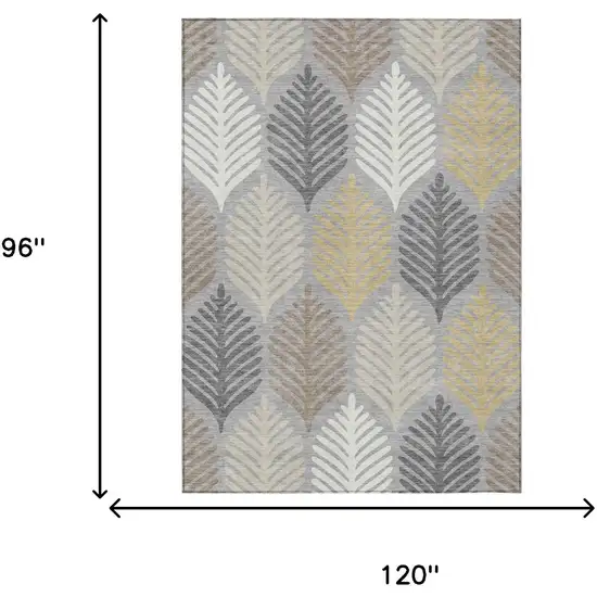 Gray And Beige Floral Washable Indoor Outdoor Area Rug Photo 7