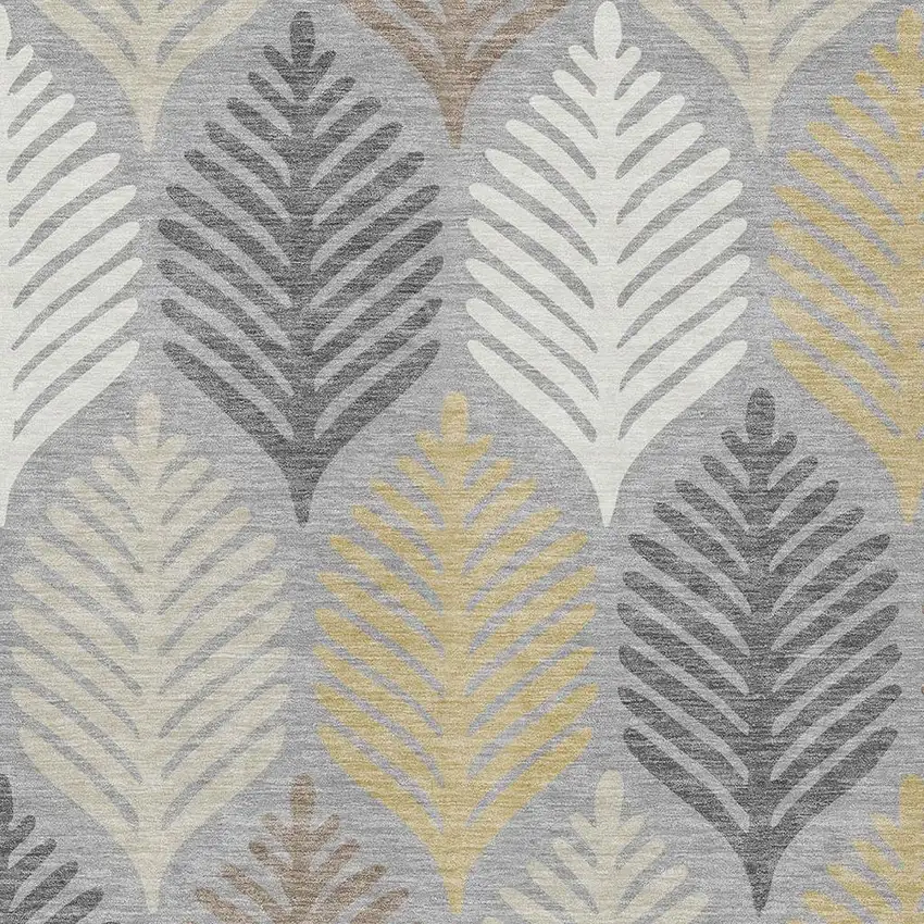 Gray And Beige Floral Washable Indoor Outdoor Area Rug Photo 3