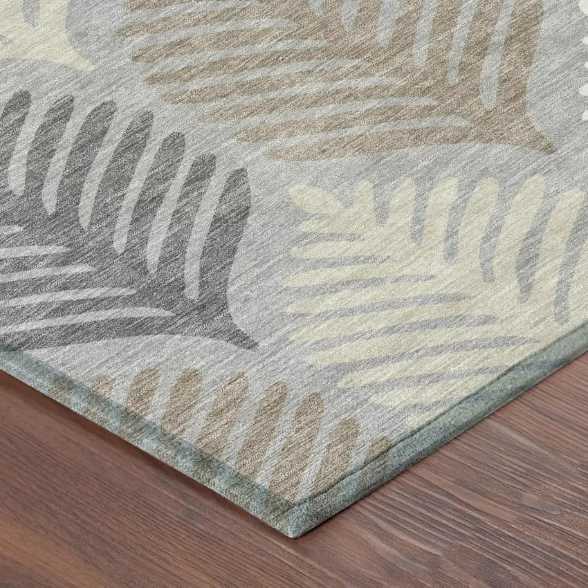 Gray And Beige Floral Washable Indoor Outdoor Area Rug Photo 5