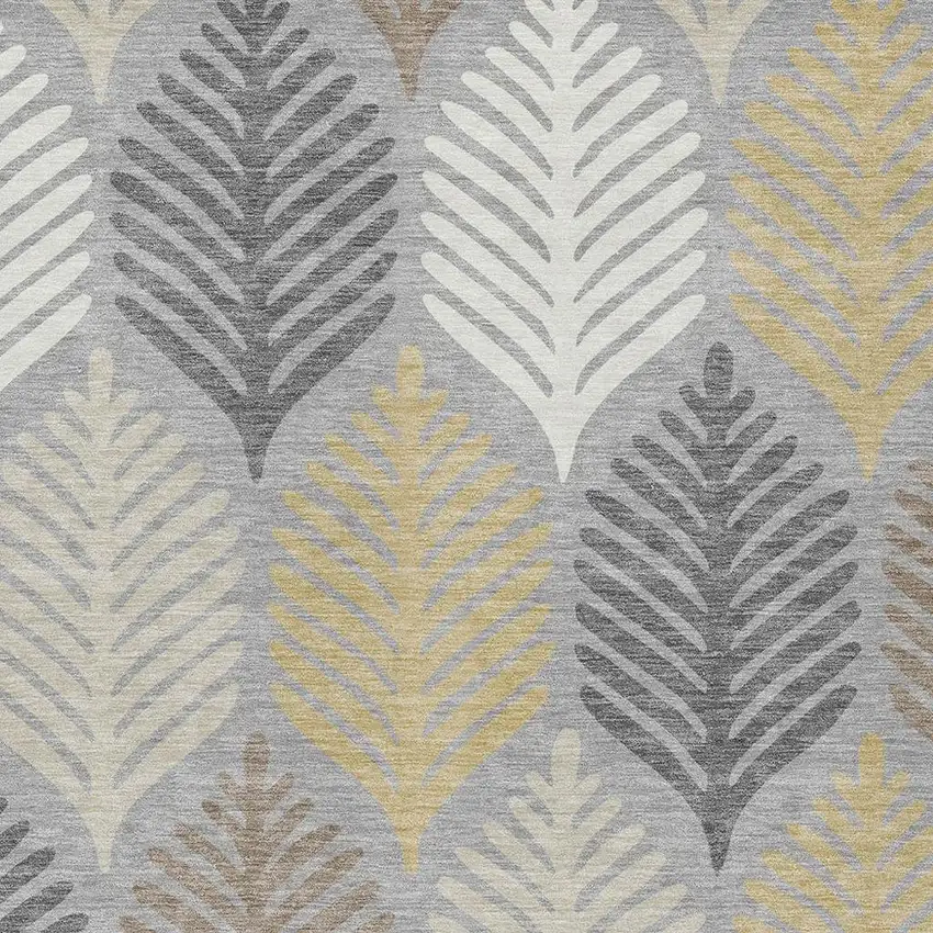 Gray And Beige Floral Washable Indoor Outdoor Area Rug Photo 3