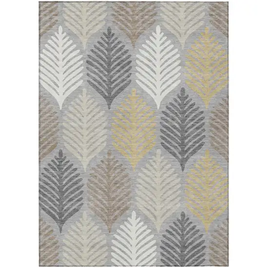 Gray And Beige Floral Washable Indoor Outdoor Area Rug Photo 2