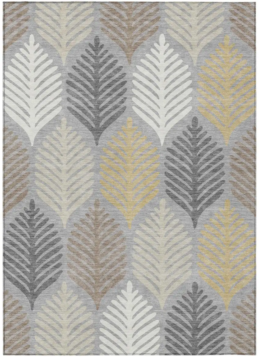 Gray And Beige Floral Washable Indoor Outdoor Area Rug Photo 2