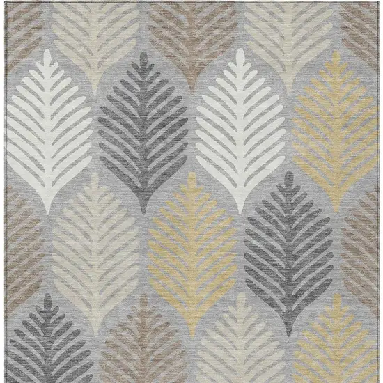 Gray And Beige Floral Washable Indoor Outdoor Area Rug Photo 4