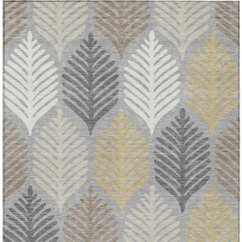 Gray And Beige Floral Washable Indoor Outdoor Area Rug Photo 4