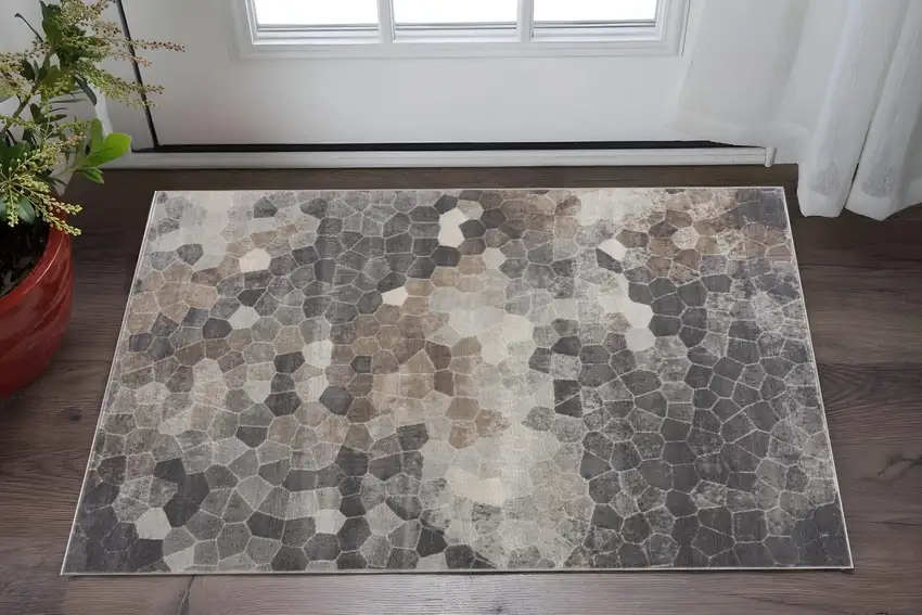 Gray And Beige Geometric Area Rug Photo 2