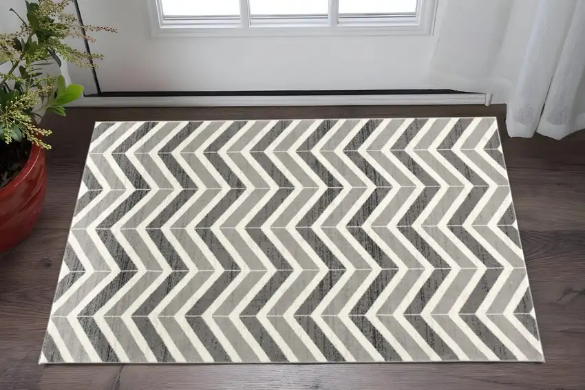 Gray And Beige Geometric Area Rug Photo 1