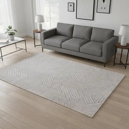 Gray And Beige Geometric Area Rug Photo 1
