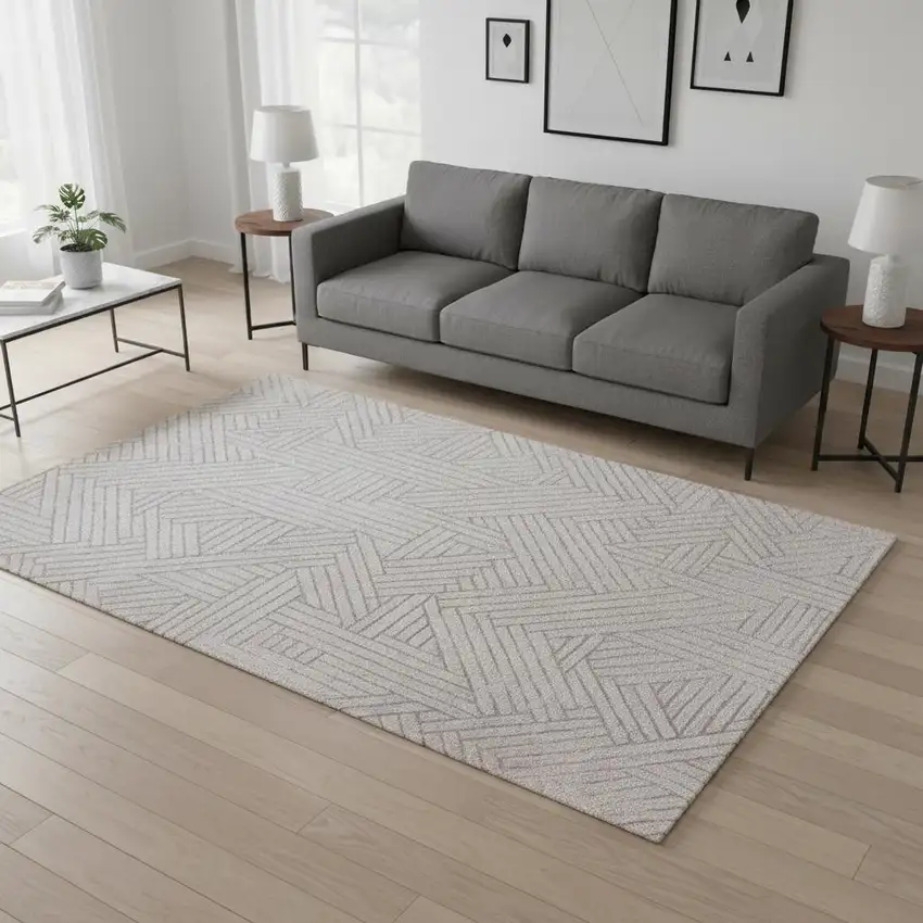 Gray And Beige Geometric Area Rug Photo 1