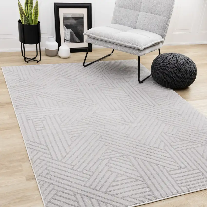 Gray And Beige Geometric Area Rug Photo 6