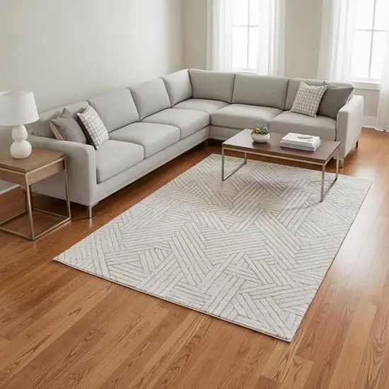 Gray And Beige Geometric Area Rug Photo 1