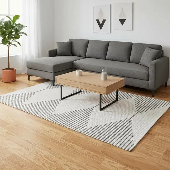 Gray And Beige Geometric Area Rug Photo 1