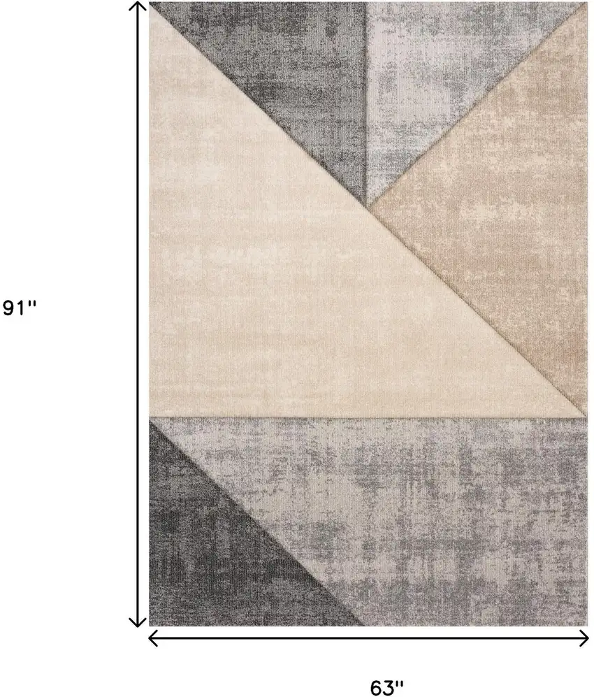 Gray And Beige Geometric Area Rug Photo 3