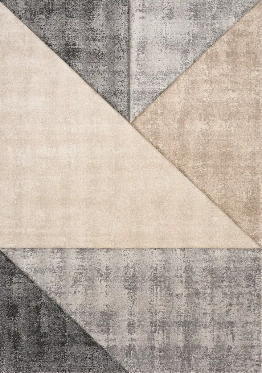 Gray And Beige Geometric Area Rug Photo 2