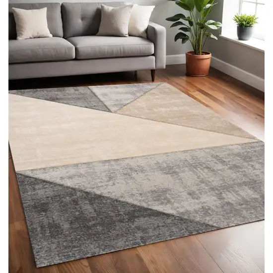 Gray And Beige Geometric Area Rug Photo 1
