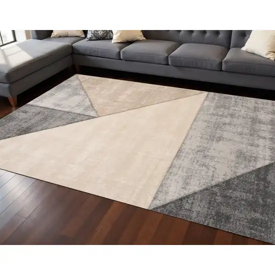 Gray And Beige Geometric Area Rug Photo 1