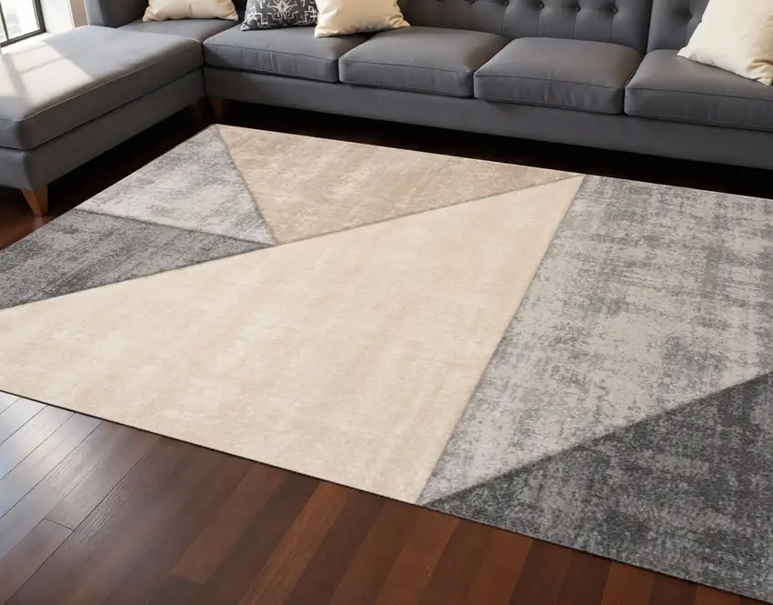 Gray And Beige Geometric Area Rug Photo 1