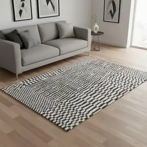 Photo of Gray And Beige Geometric Berber Washable Area Rug With UV Protection