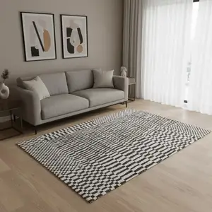 Photo of Gray And Beige Geometric Berber Washable Area Rug With UV Protection