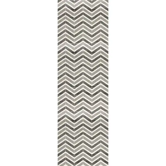 Gray And Beige Geometric Runner Rug Photo 2