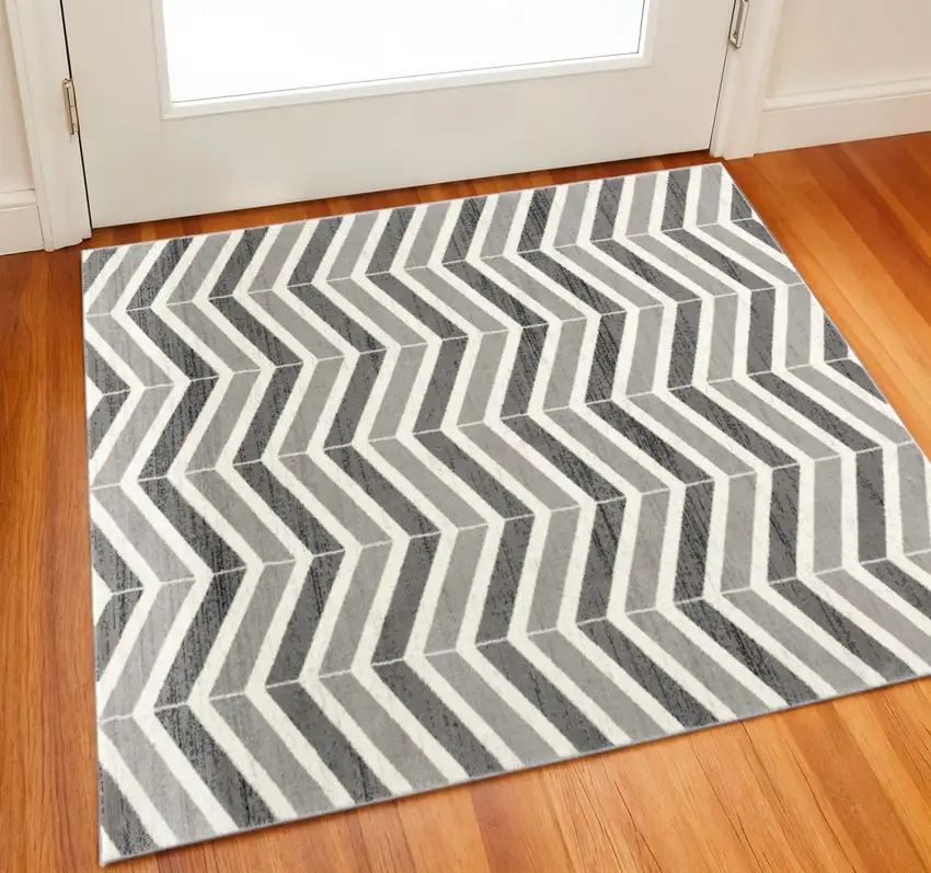 Gray And Beige Geometric Square Rug Photo 1