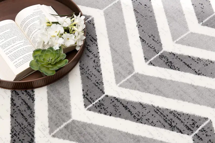 Gray And Beige Geometric Square Rug Photo 7