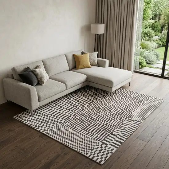 Gray And Beige Geometric Washable Area Rug With UV Protection Photo 1