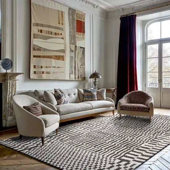 Gray And Beige Geometric Washable Area Rug With UV Protection Photo 5