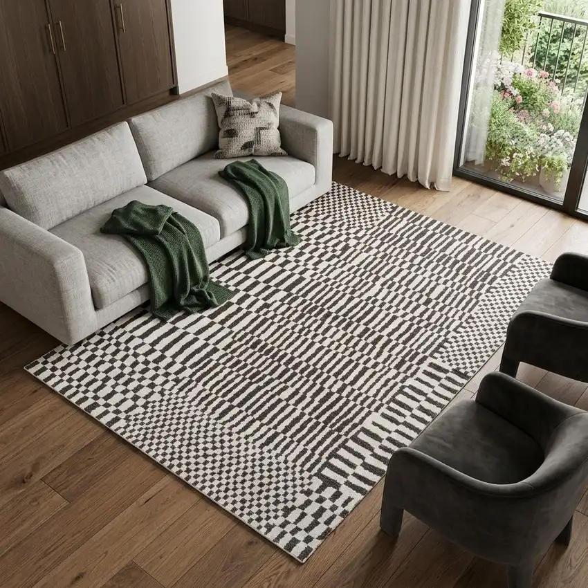 Gray And Beige Geometric Washable Area Rug With UV Protection Photo 1