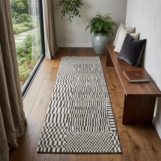 Gray And Beige Geometric Washable Area Rug With UV Protection Photo 1