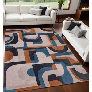 Photo of Gray And Beige Geometric Washable Area Rug
