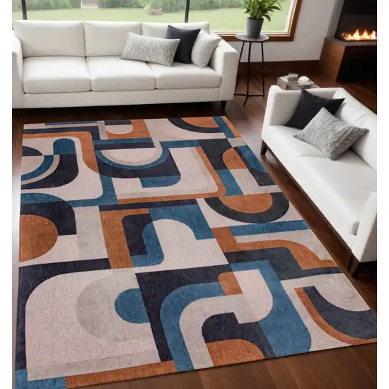 Gray And Beige Geometric Washable Area Rug Photo 1