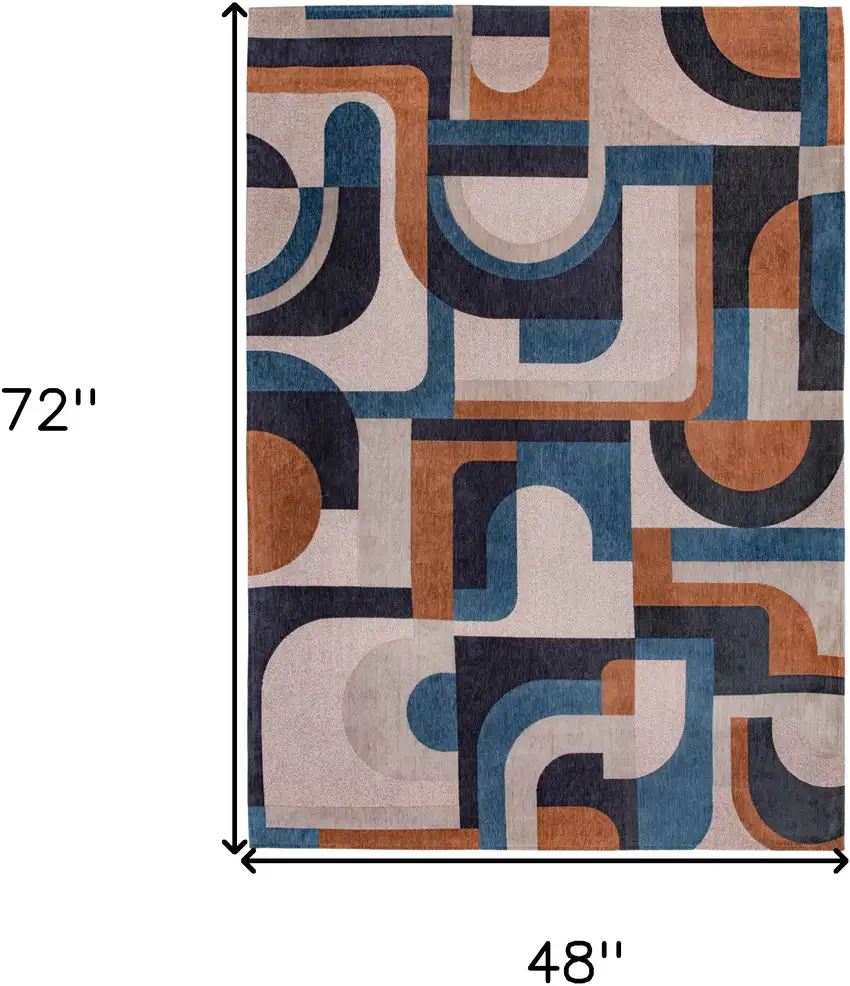 Gray And Beige Geometric Washable Area Rug Photo 5