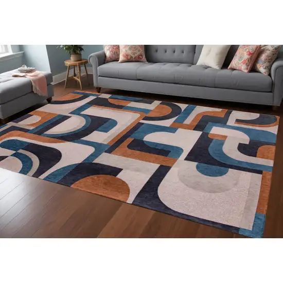 Gray And Beige Geometric Washable Area Rug Photo 1
