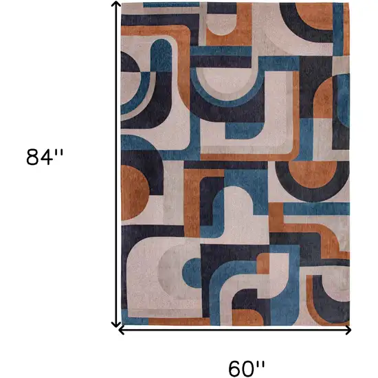 Gray And Beige Geometric Washable Area Rug Photo 5