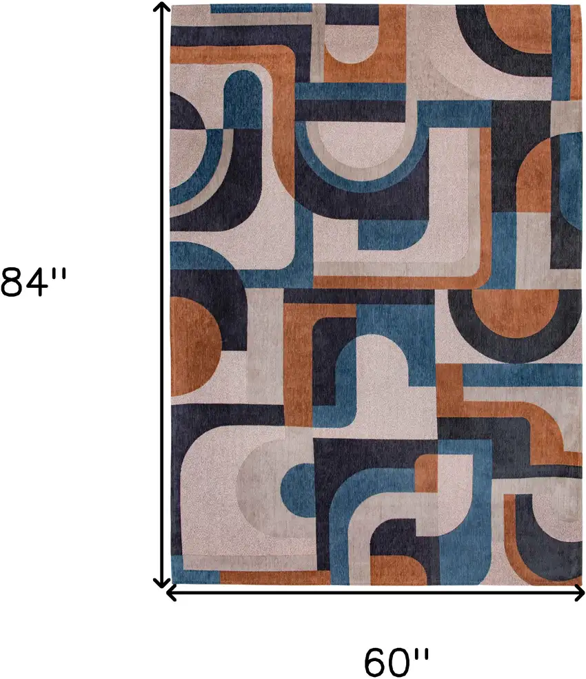 Gray And Beige Geometric Washable Area Rug Photo 5