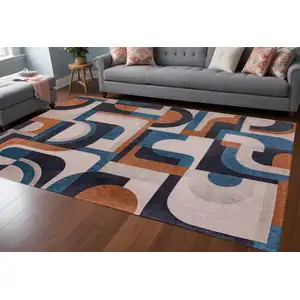 Photo of Gray And Beige Geometric Washable Area Rug